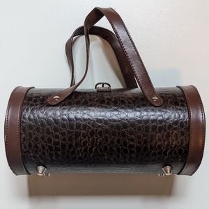 Brown Faux Crocodile Barrel Purse